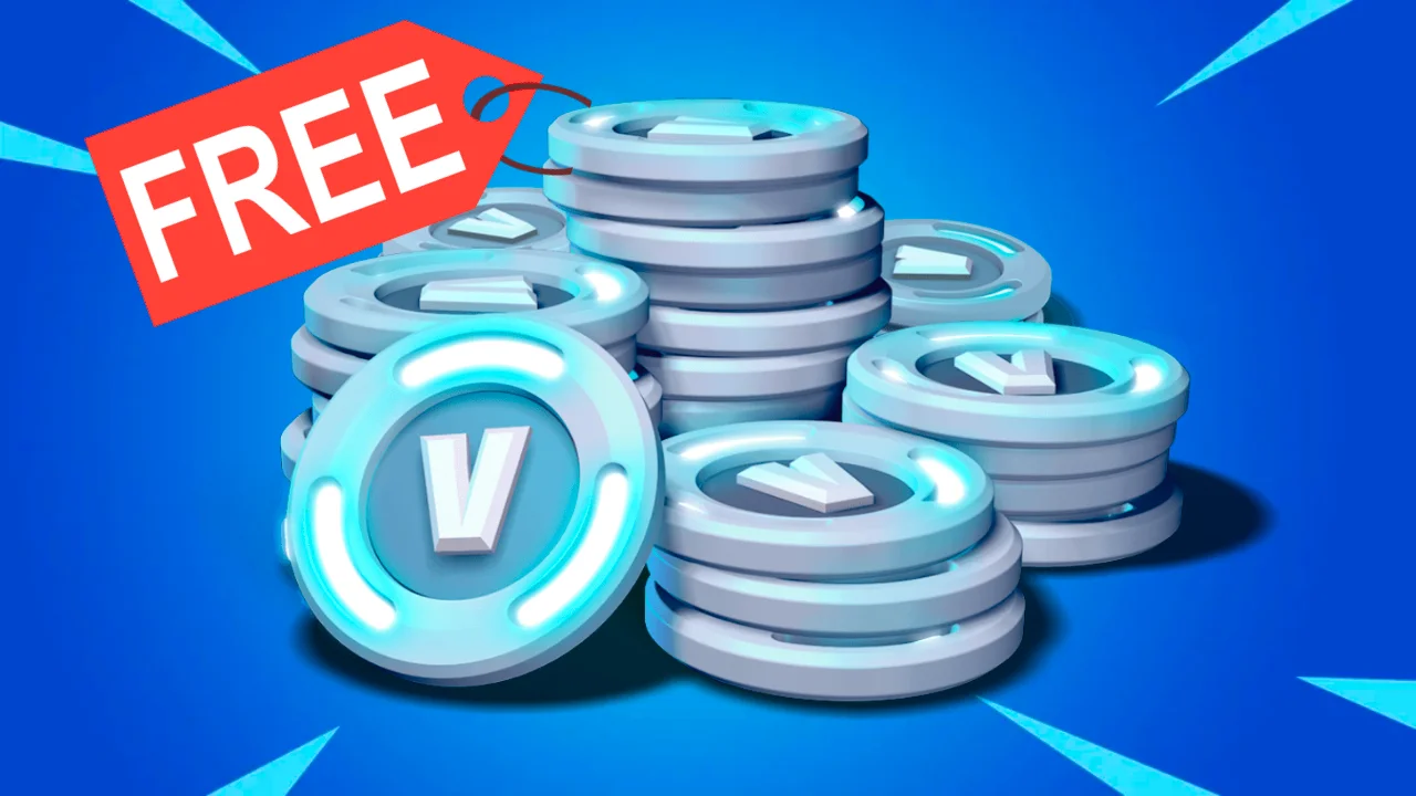 Muitos V-Bucks juntos num fundo azul
